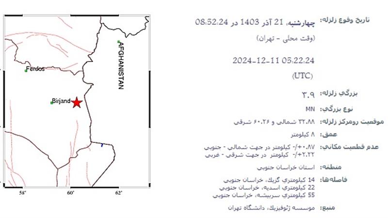 وقوع زمین‌لرزه در گزیک