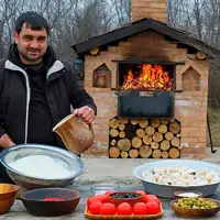  غذای روستایی در آذربایجان؛ پخت یک پیتزای بزرگ