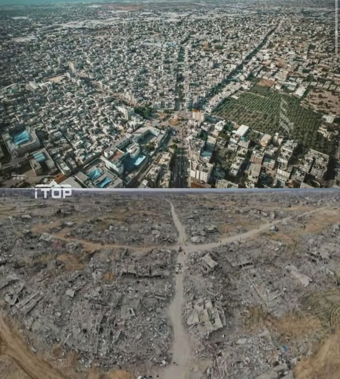  میدان النجمه در رفح قبل و بعد از جنایات ارتش رژیم اشغالگر