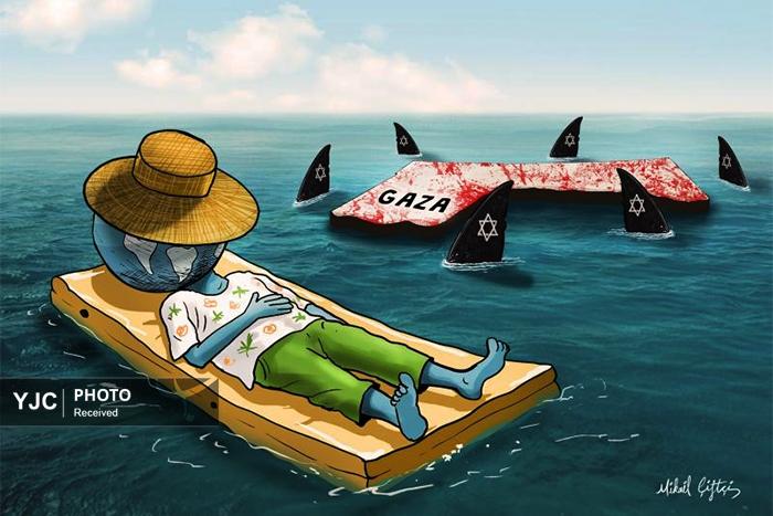 کاریکاتور/ جنایت جنگی صهیونیست ها و بی تفاوتی مدعیان حقوق بشر!