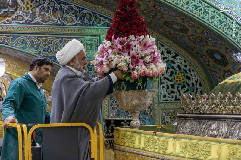 عکس/ گل‌آرایی ضریح نورانی علی ابن موسی الرضا(ع)