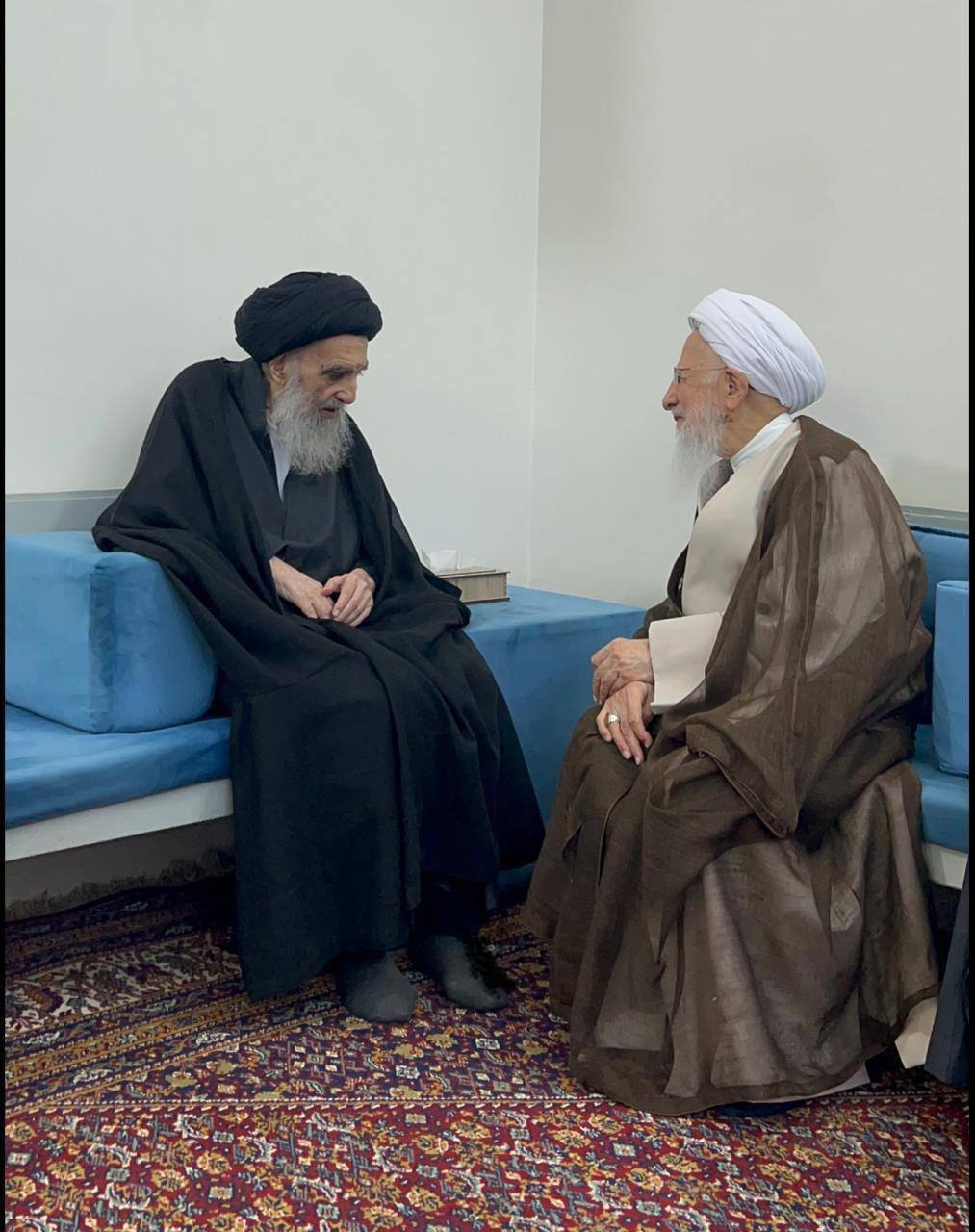 عکس/ تصویری از حضور آیت الله جوادی آملی در بیت آیت الله سیستانی در نجف