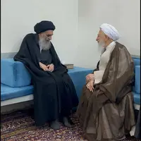 عکس/ تصویری از حضور آیت الله جوادی آملی در بیت آیت الله سیستانی در نجف