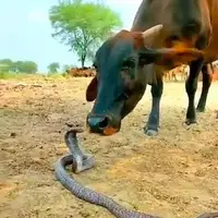 دوستی عجیب و باور نکردنی یک گاو با مار سیاه