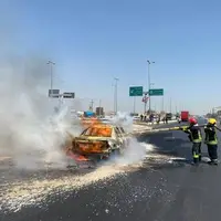 حریق خودروی حامل سوخت در محور بندرعباس - حاجی‌آباد 