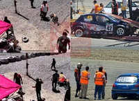 حادثه در پیست آزادی؛ برخورد خودروی مسابقه با عکاس و فیلمبردار