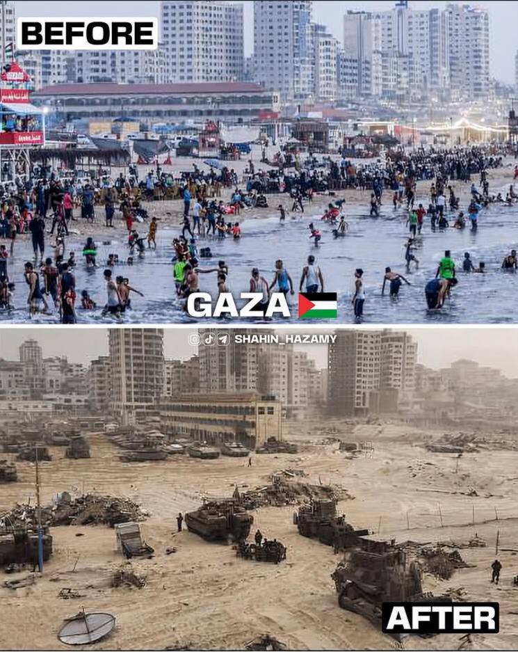 عکس/ تلخ و دردناک؛ مثل غزه قبل و‌ بعد از تجاوز وحشیانه ارتش رژیم اسرائیل