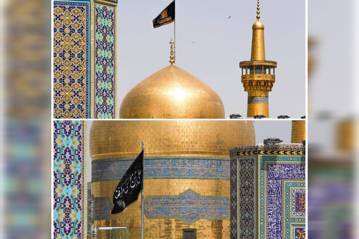 اهتزاز پرچم سیاه بر فراز گنبد حرم مطهر امام رضا(ع)