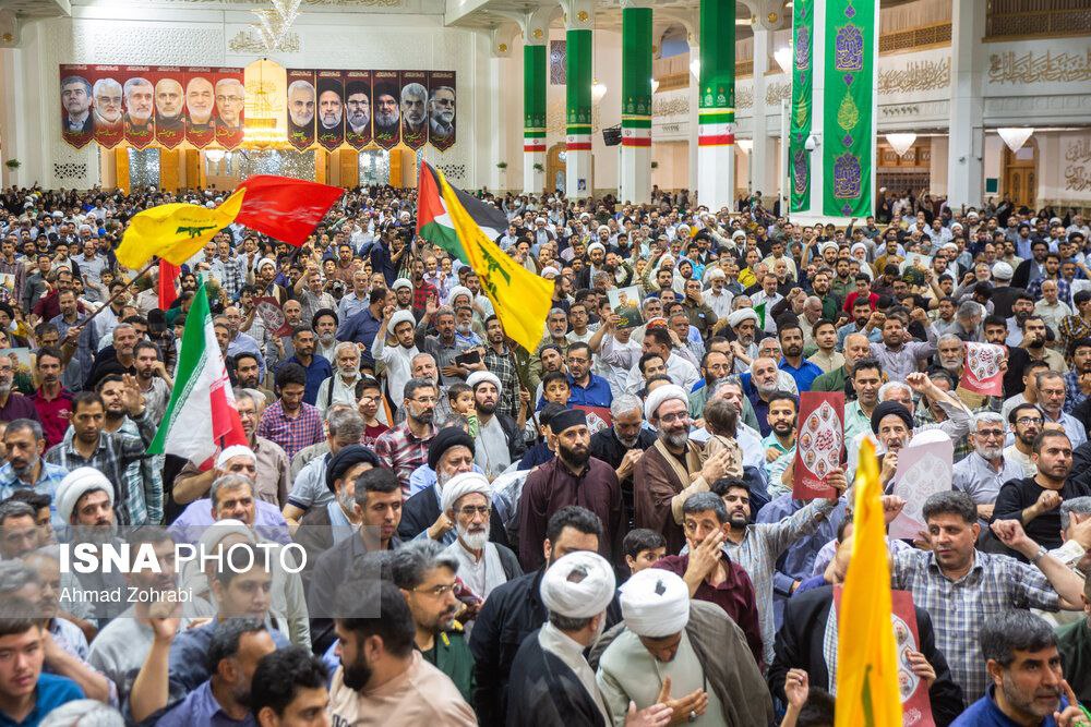 عکس/ مراسم وداع با ۶ شهید حملات رژیم صهیونی در حرم حضرت فاطمه معصومه(س)