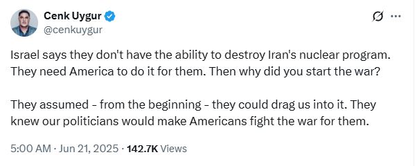 مدیر یک شبکه آمریکایی: چون اسرائیل نمی‌تواند، ما باید بجنگیم؟! چرا این جنگ را شروع کردید؟