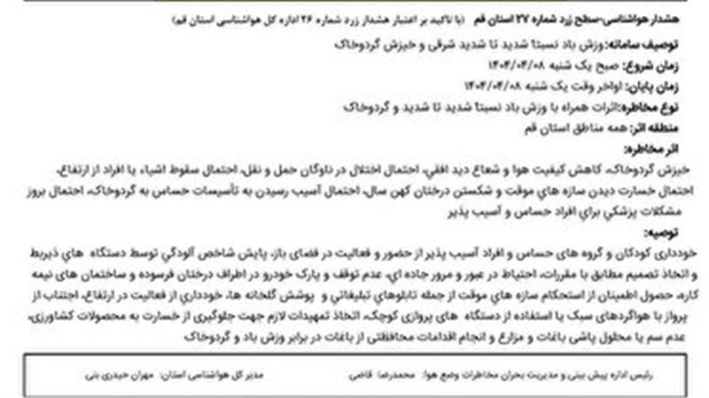 آسمان صاف همراه با وزش باد شدید و گرد و خاک