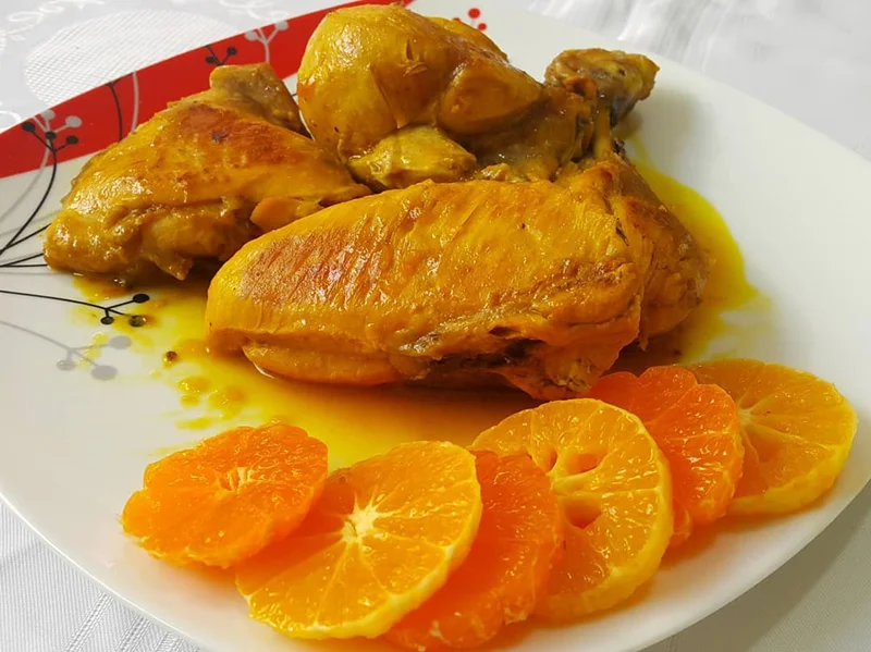 مرغ پرتقالی با ته‌چین عالی میشه