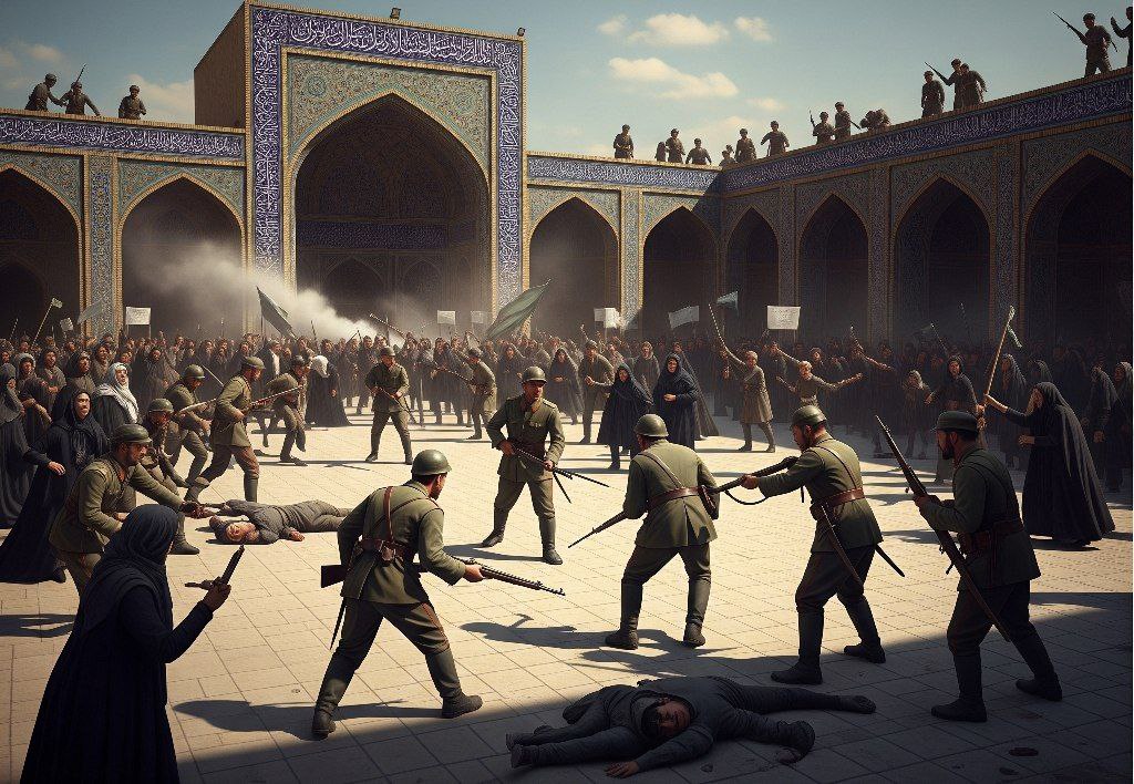 تصویر سازی هوش مصنوعی از واقعه ۲۱ تیر مسجد گوهرشاد