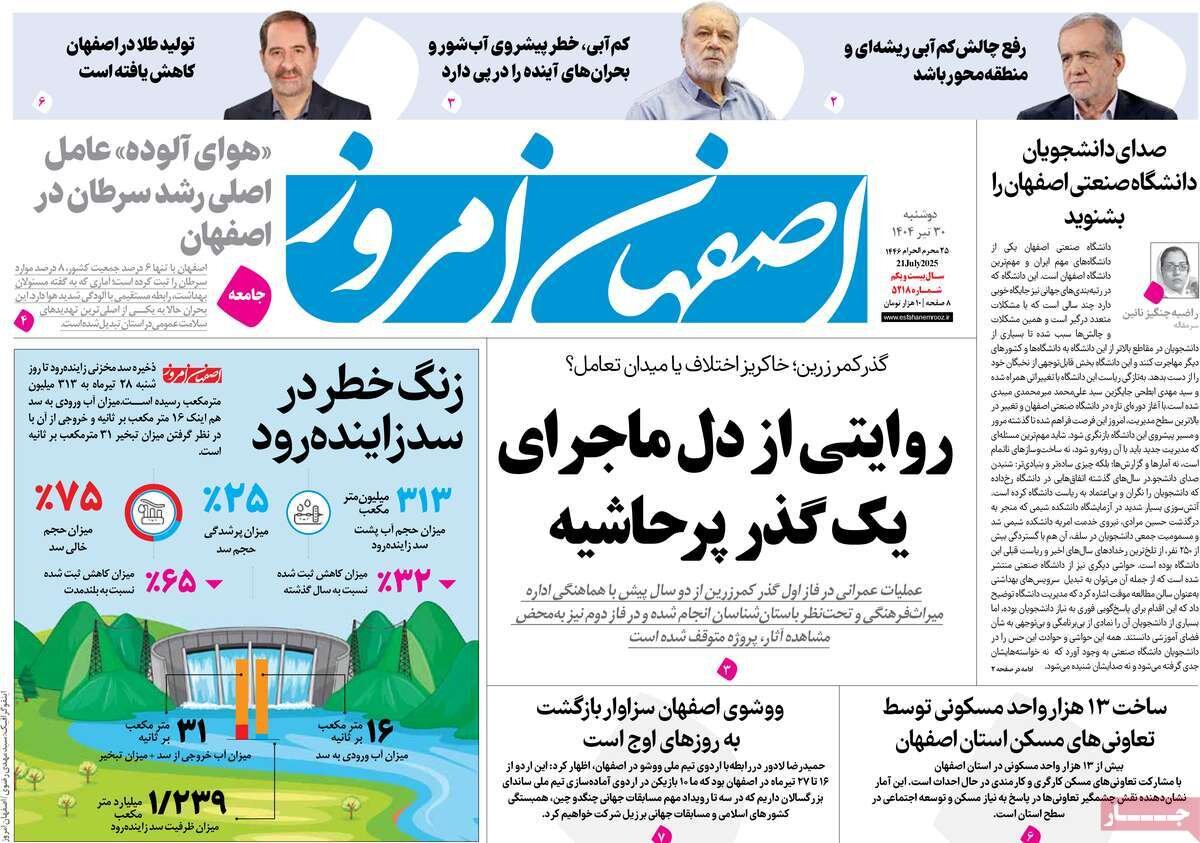 صفحه نخست روزنامه‌های اصفهان در ۳۰ تیر