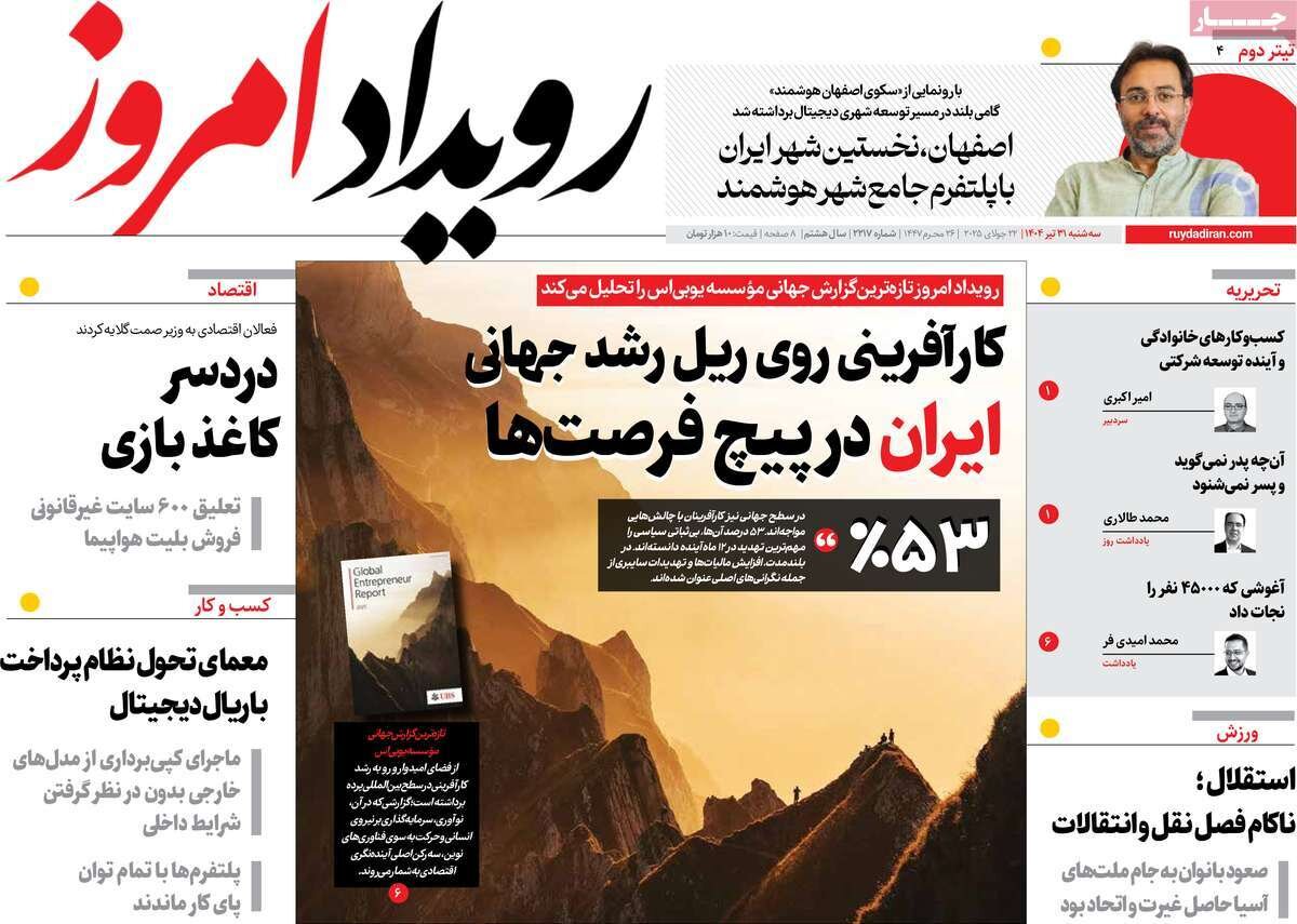 صفحه نخست روزنامه‌های اصفهان در ۳۱ تیر