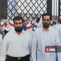  تصویری از شهید محمد سعید ایزدی و شهید سید رضی موسوی در کنار قبرستان بقیع
