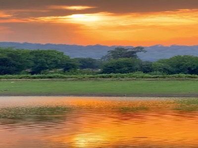 غروب زیبای آب بندان دو قلوی کوهسار کنده نکا