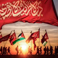 تصویری از پرچم فلسطین و حاج رمضان در طریق‌الحسین