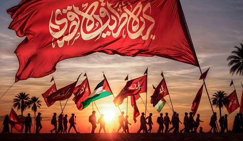 تصویری از پرچم فلسطین و حاج رمضان در طریق‌الحسین