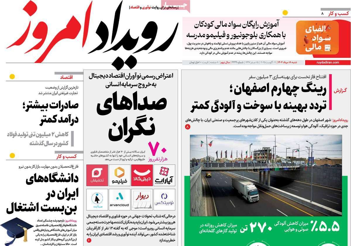 صفحه نخست روزنامه‌های اصفهان در ۱۸ مرداد