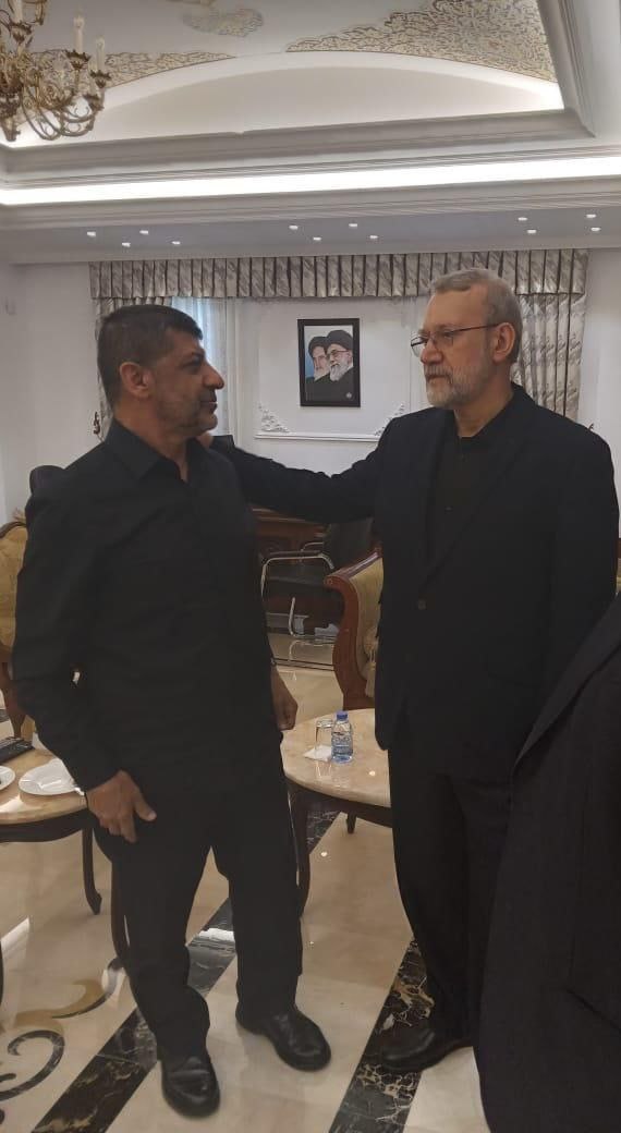 عکس/ علی لاریجانی و سخنگوی رسمی حزب‌الله ساعاتی قبل از شهادت در سفر لبنان