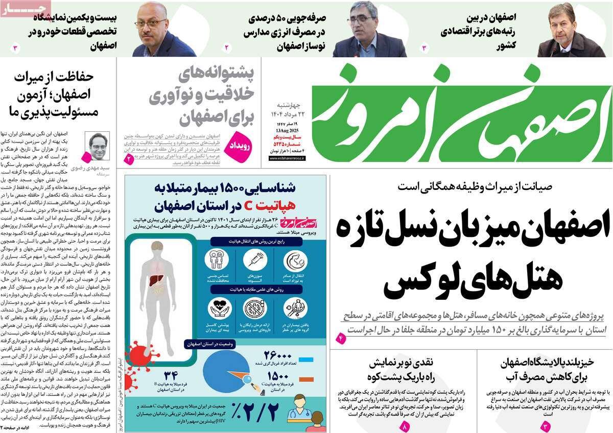 صفحه نخست روزنامه‌های اصفهان در ۲۲ مرداد