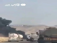 فیلم/ حریق تانکر حامل سوخت منجر به مسدودی موقت جاده جم شد