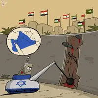 کاریکاتور/ واکنش کاریکاتوریست یمنی به طرح ادعایی «اسرائیل بزرگ» نتانیاهو