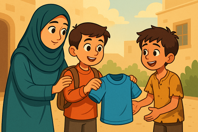 لباس نو و دل بزرگ یاسین