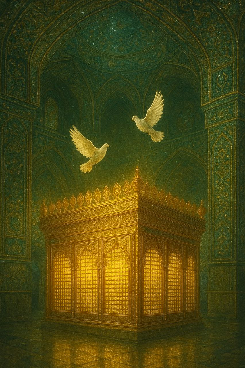 طرح/ تصویر سازی هوش مصنوعی از ضریح امام رضا (ع) لحظه شفای دختر بچه 