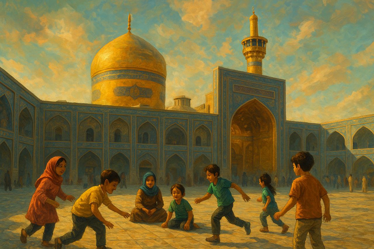  تصویر سازی هوش مصنوعی از بازی کردن کودکان در حرم مطهر رضوی 