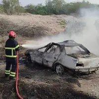 حریق خودروی حامل سوخت در جاده بندرعباس - میناب 