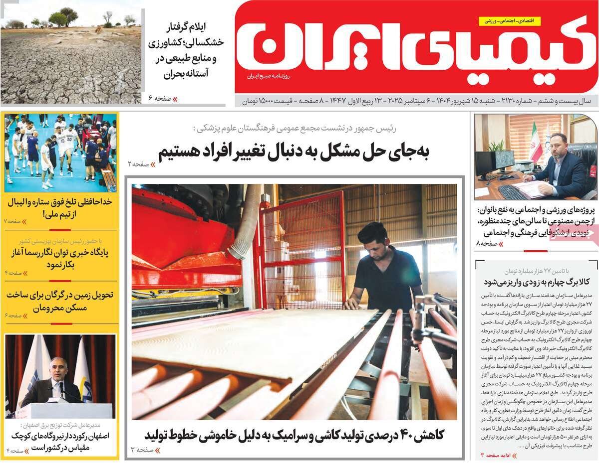 صفحه نخست روزنامه‌های اصفهان در ۱۵ شهریور