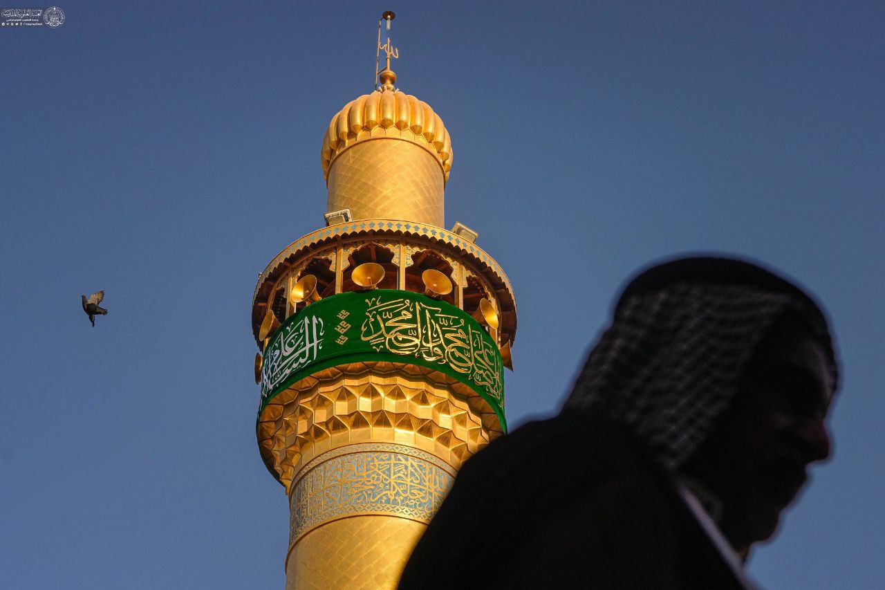 عکس/ برافراشتن پرچم پیامبر اکرم(ص) در حرم امام علی(ع) به مناسبت هفته صادقین