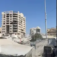 لحظه هدف قرار دادن برج «الرؤیا» در غرب غزه  