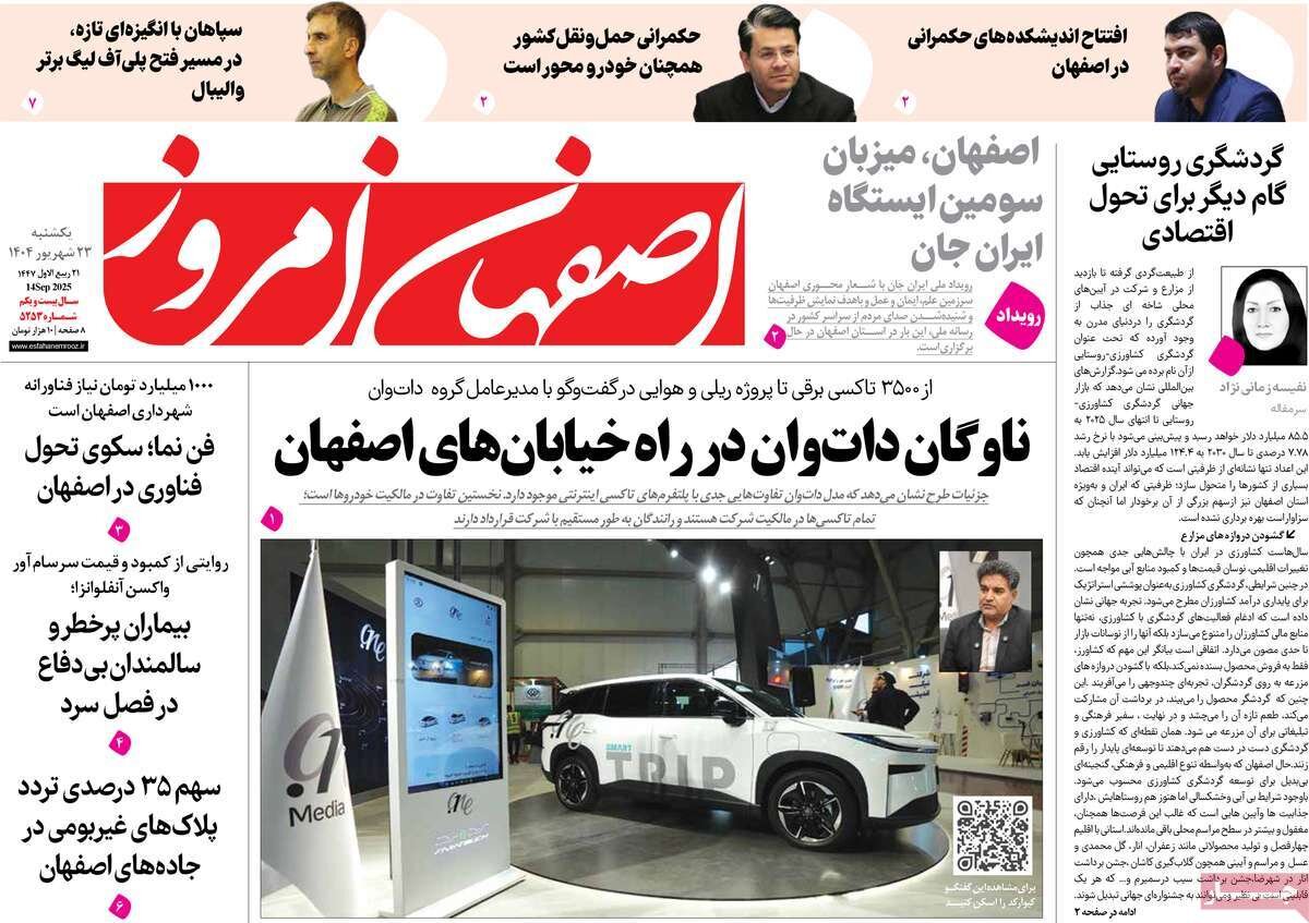 صفحه نخست روزنامه‌های اصفهان در ۲۳ شهریور