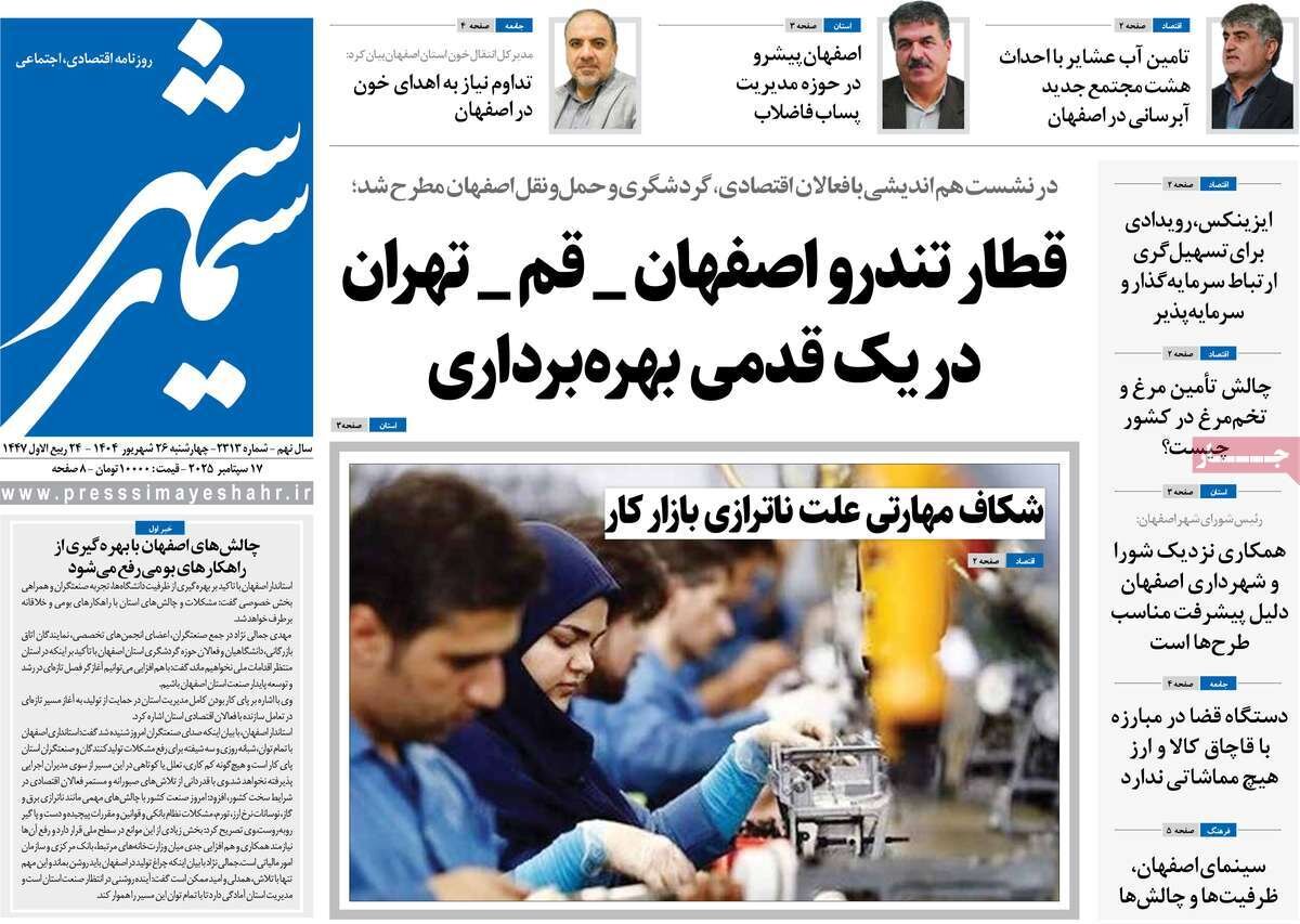 صفحه نخست روزنامه‌های اصفهان در ۲۶ شهریور