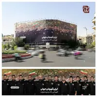 طرح/ نقش کشتی‌گیران ایرانی بر دیوارنگاره میدان انقلاب   
