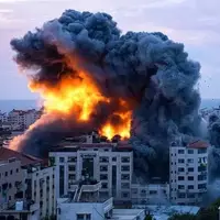 لحظه بمباران یک ساختمان مسکونی در مرکز شهر غزه