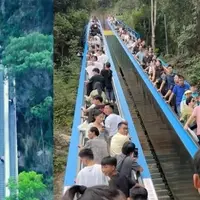 کوه نوردی با پله برقی در کوه لینگ‌شان چین