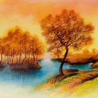 نقاشی درختان پاییزی بر قابی سیاه