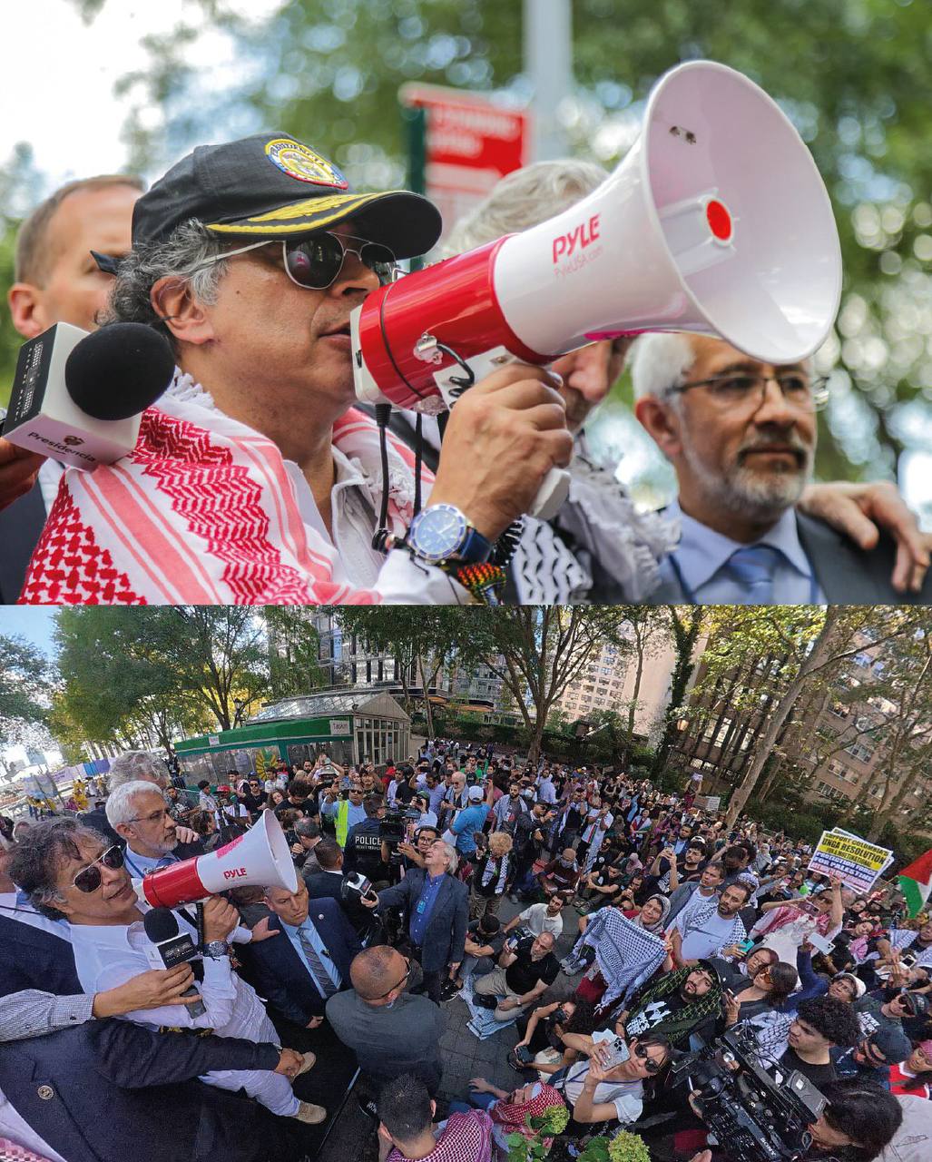 تصاویری از رئیس جمهور کلمبیا در تظاهرات حامیان فلسطین مقابل سازمان ملل