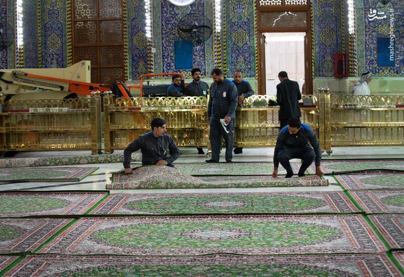 تعویض فرش‌های حرم امام حسین(ع)