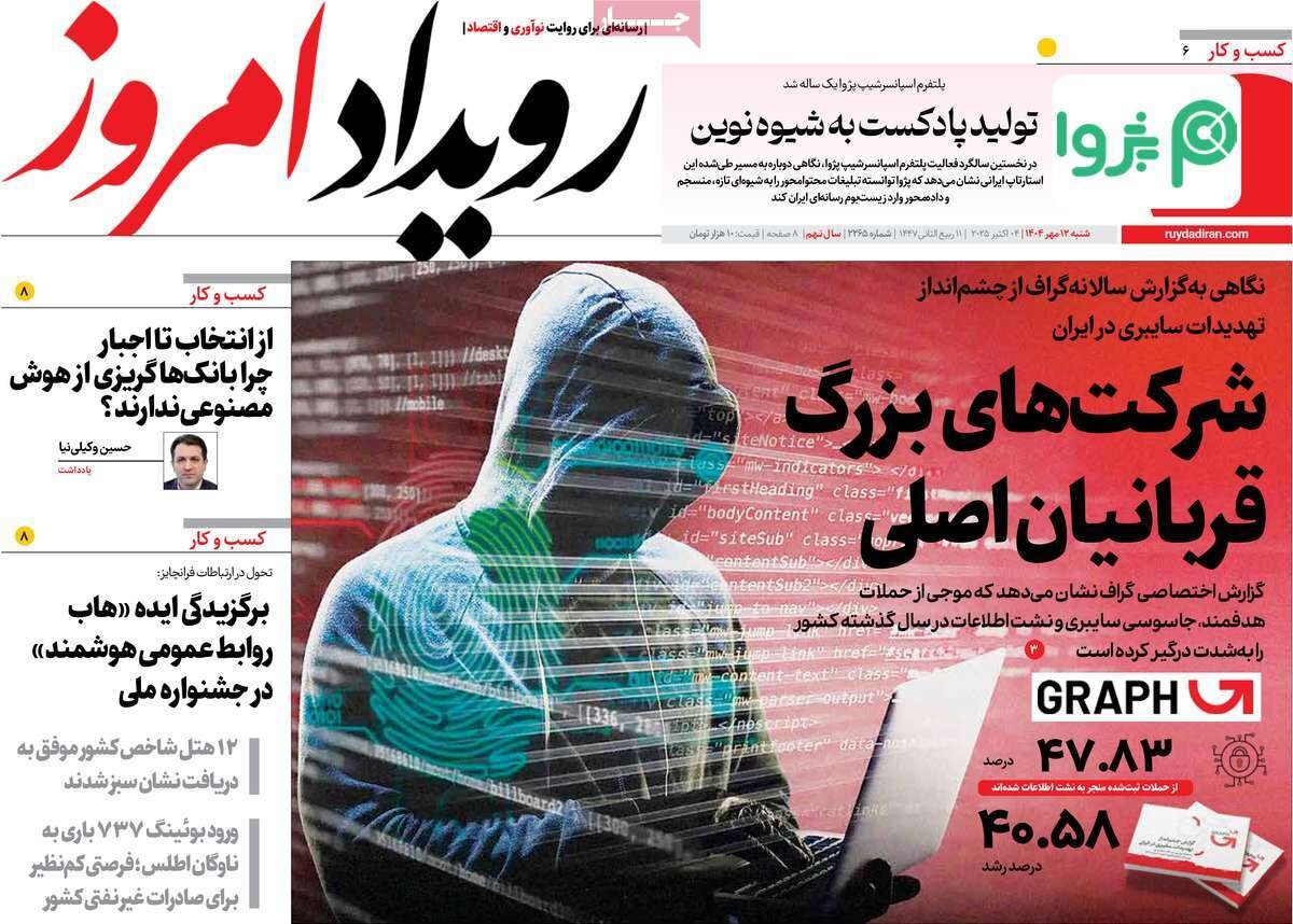 صفحه نخست روزنامه‌های اصفهان در ۱۲ مهر