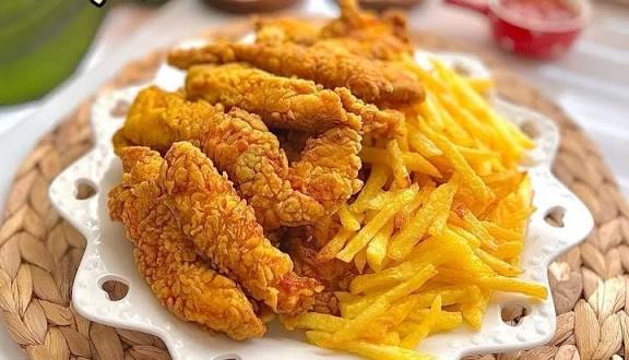 فیله استریپس و سیب زمینی، یک بشقاب پر از تردی