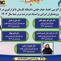  پنج عضو هیئت علمی دانشگاه گلستان در فهرست دانشمندان ۲ درصد برتر جهان