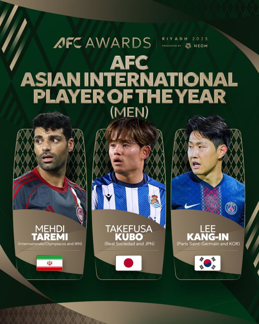 پوستر AFC برای جایزه بهترین‌ لژیونر سال آسیا با حضور مهدی طارمی