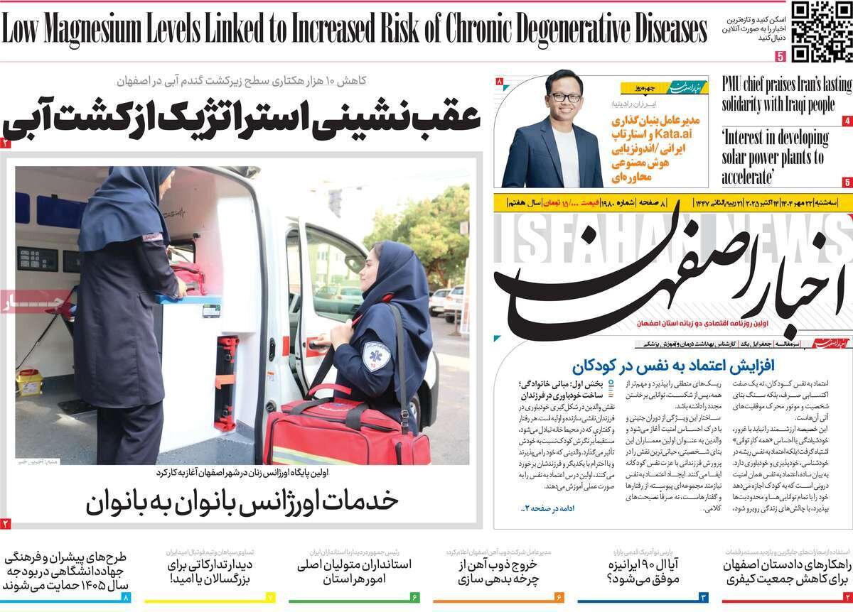 صفحه نخست روزنامه‌های اصفهان در ۲۲ مهر