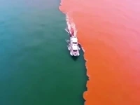 منظره ای زیبا از تلاقی آب شور و شیرین دریا