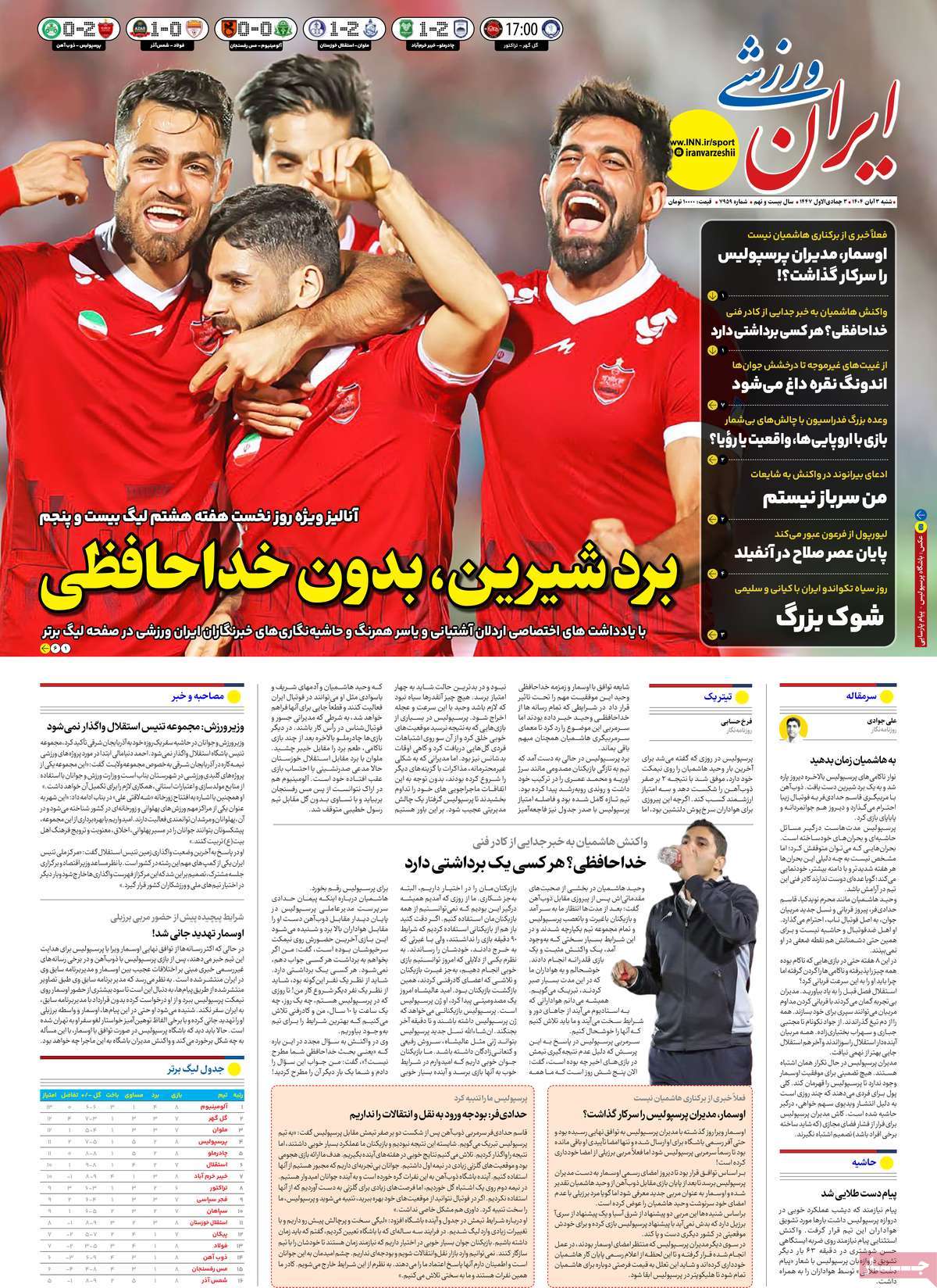 صفحه اول روزنامه ایران ورزشی شنبه ۳ آبان